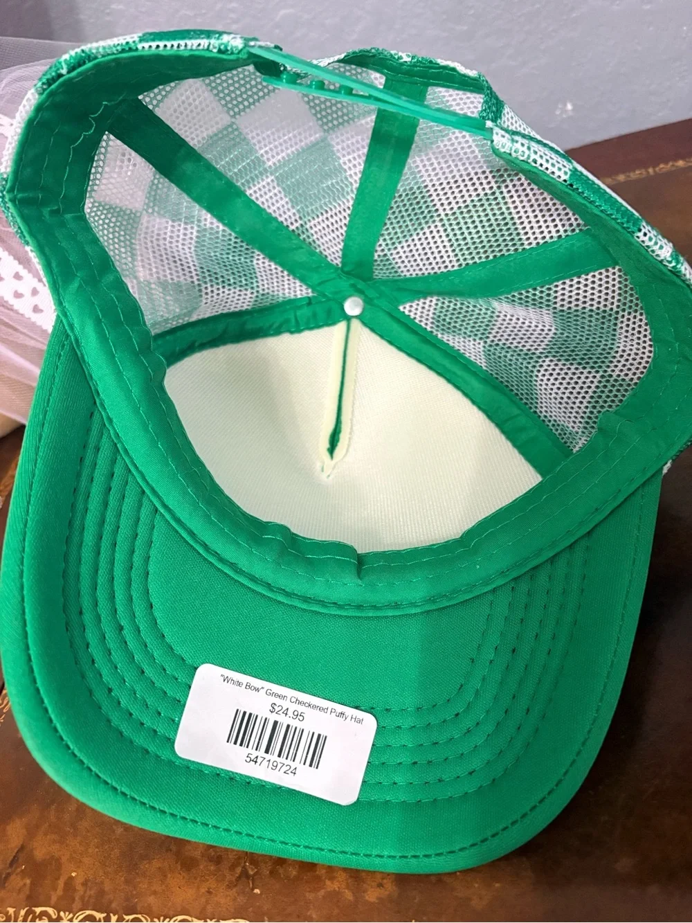 NWT Green Trucker Hat with White Bow Graphic